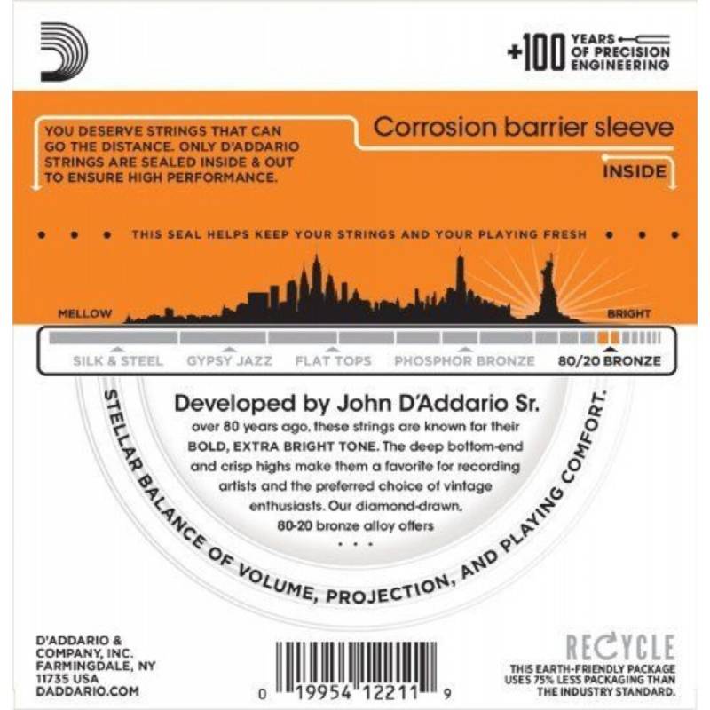 Струни для акустичної гітари D'Addario EJ10 80/20 Bronze Extra Light 10/47