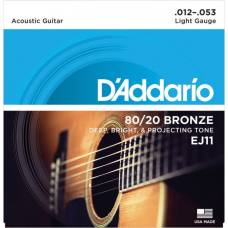 Струны для акустической гитары D'Addario EJ11 80/20 Bronze Light 12/53