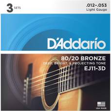 Струны для акустической гитары 3 Sets D'Addario EJ11-3D 80/20 Bronze Light 12/53