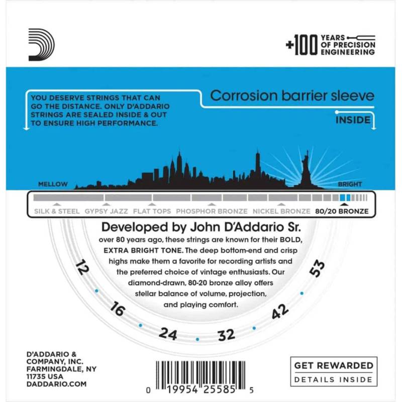 Струни для акустичної гітари 3 Sets D'Addario EJ11-3D 80/20 Bronze Light 12/53