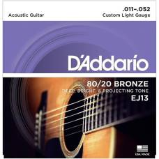 Струни для акустичної гітари D'Addario EJ13 80/20 Bronze Custom Light 11/52