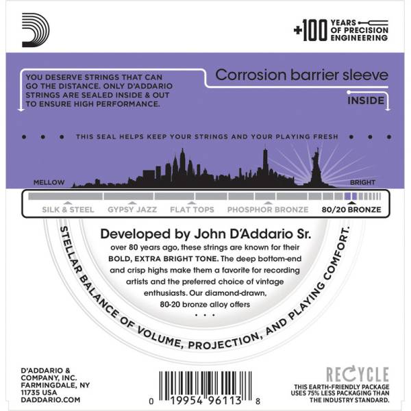Струни для акустичної гітари 3 Sets D'Addario EJ13-3D 80/20 Bronze Custom Light 11/52