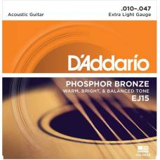 Струни для акустичної гітари D'Addario EJ15 Phosphor Bronze Extra Light 10/47