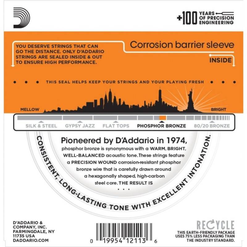 Струни для акустичної гітари D'Addario EJ15 Phosphor Bronze Extra Light 10/47