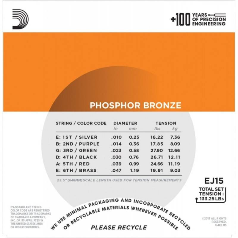Струни для акустичної гітари D'Addario EJ15 Phosphor Bronze Extra Light 10/47