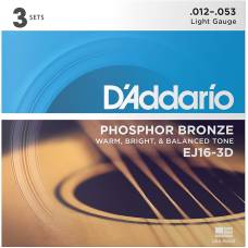 Струни для акустичної гітари 3 Sets D'Addario EJ16-3D Phosphor Bronze Light 12/53