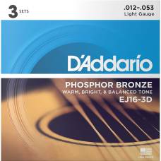 Струны для акустической гитары 3 Sets D'Addario EJ16-3D Phosphor Bronze Light 12/53