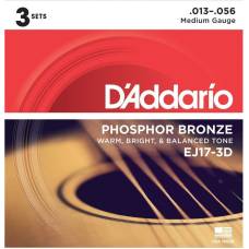 Струни для акустичної гітари 3 Sets D'Addario EJ17-3D Phosphor Bronze Medium 13/56