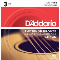 Струны для акустической гитары 3 Sets D'Addario EJ17-3D Phosphor Bronze Medium 13/56