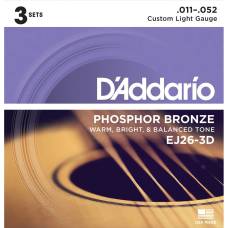 Струни для акустичної гітари 3 Sets D'Addario EJ26-3D Phosphor Bronze Custom Light 11/52