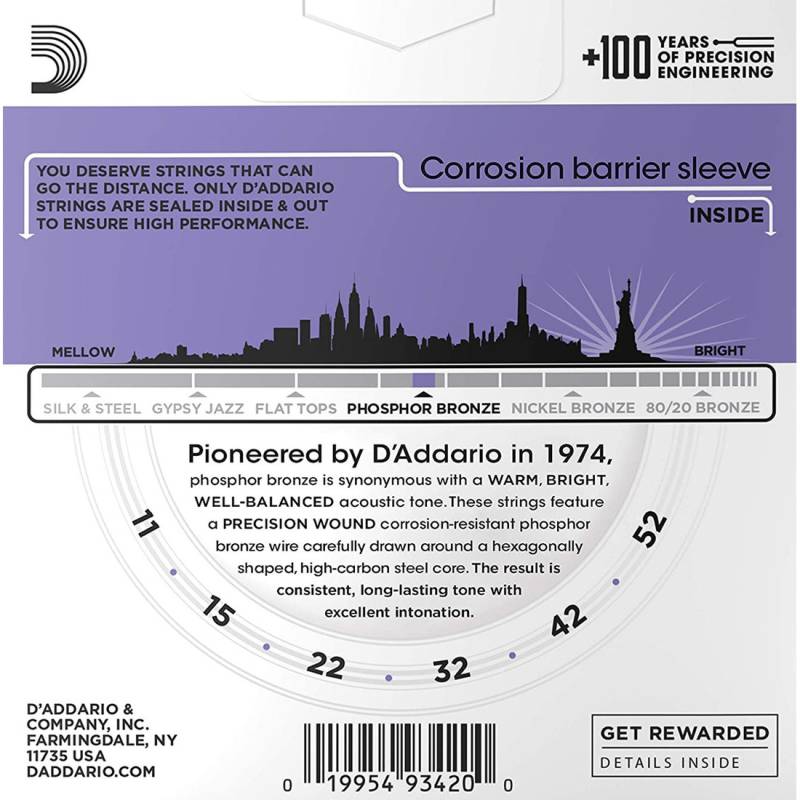 Струны для акустической гитары 3 Sets D'Addario EJ26-3D Phosphor Bronze Custom Light 11/52