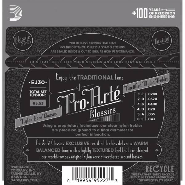Струны для классической гитары D'Addario EJ30 Rectified Trebles Normal Tension