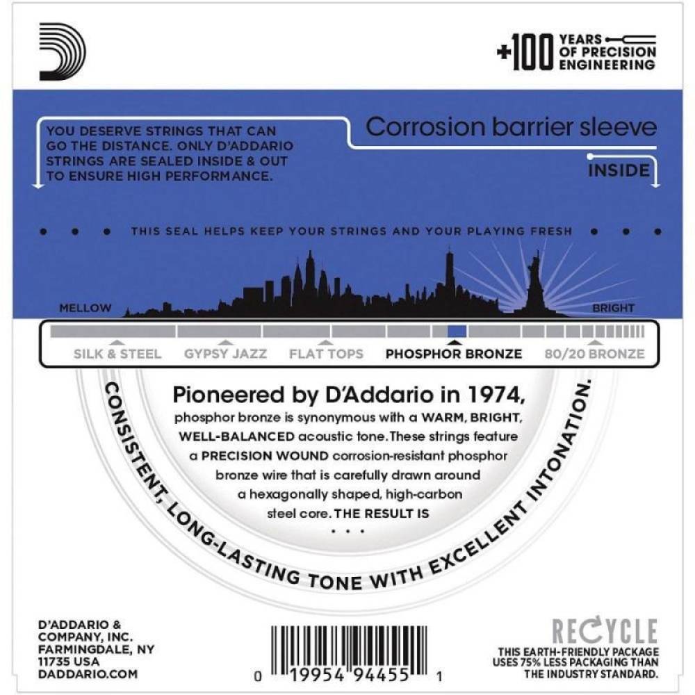 Струны для акустической гитары D'Addario EJ37 Phosphor Bronze Medium Top/Heavy Bottom 12-Strings 12/54