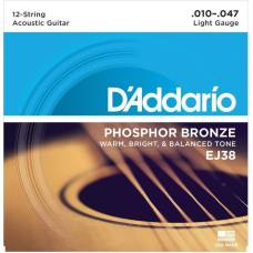 Струни для акустичної гітари D'Addario EJ38 Phosphor Bronze Extra Light 12-Strings 10/47