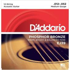 Струны для акустической гитары D'Addario EJ39 Phosphor Bronze Medium 12-Strings 12/52