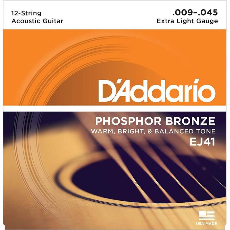 Струни для акустичної гітари D'Addario EJ41 Phosphor Bronze Extra Light 12-Strings 9/45