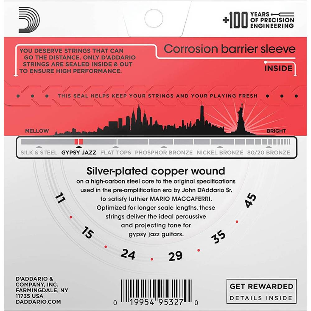 Струны для акустической гитары D'Addario EJ83M Silverplated Wound Medium Gypsy Jazz 11/45