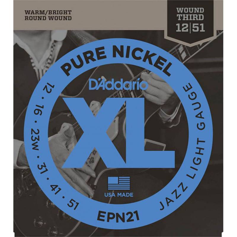 Струни для електрогітари D'Addario EPN21 Pure Nickel Jazz Light 12/51