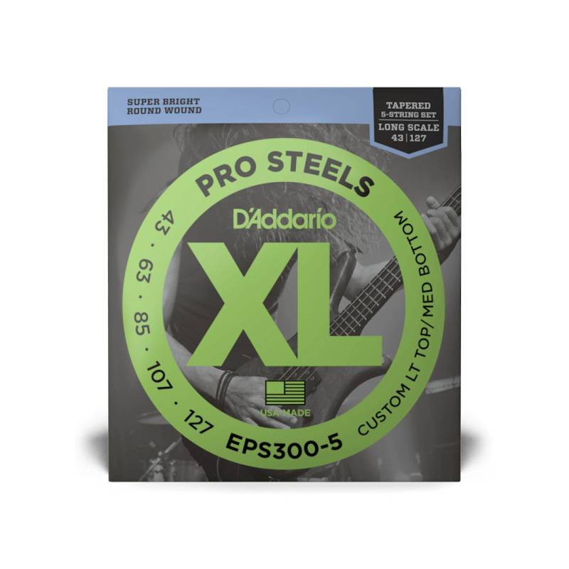 Струни для бас-гітари D'Addario EPS300-5 XL PROSTEELS BASS Custom Light Top/Med Bottom (43-127)