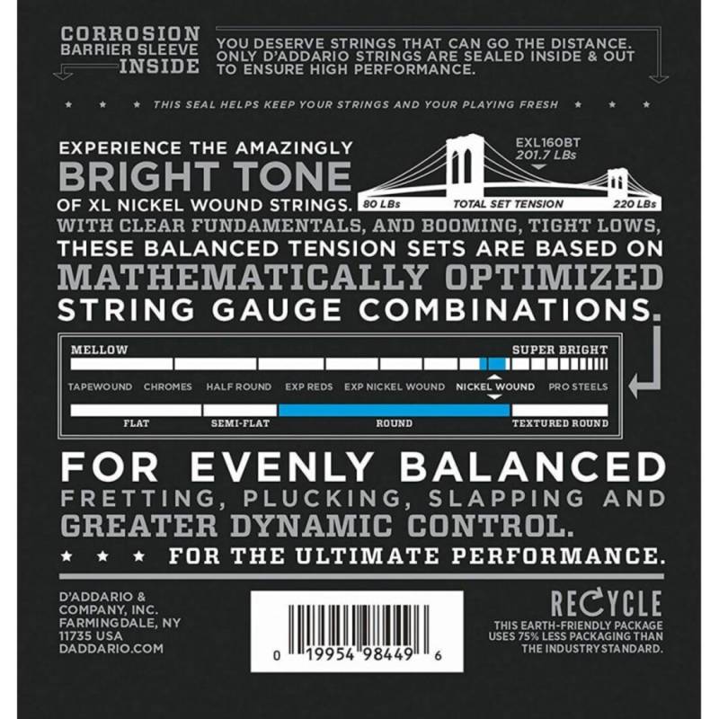Струны для бас-гитары D'Addario EXL160BT Nickel Wound Balanced Tension Medium Long Scale 50/120