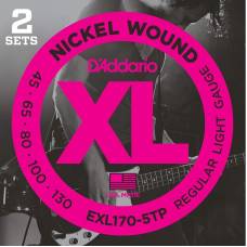 Струни для бас-гітари 2 Sets D'Addario EXL170-5TP Nickel Wound Regular Light 5-Strings Long Scale 45/130
