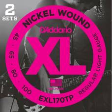 Струни для бас-гітари 2 Sets D'Addario EXL170TP Nickel Wound Regular Light Long Scale 45/100