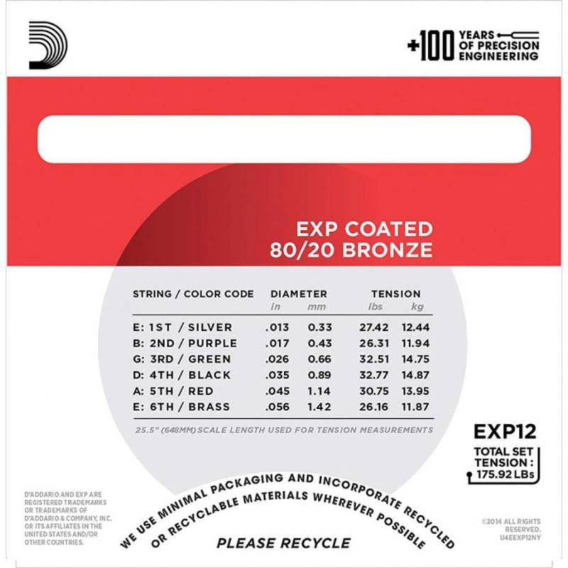 Струны для акустической гитары D'Addario EXP12 80/20 Bronze Medium 13/56