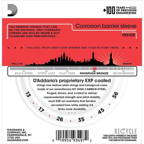 Струны для акустической гитары D'Addario EXP17 Phosphor Bronze Medium 13/56