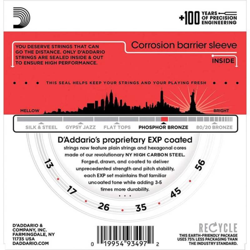 Струны для акустической гитары D'Addario EXP17 Phosphor Bronze Medium 13/56