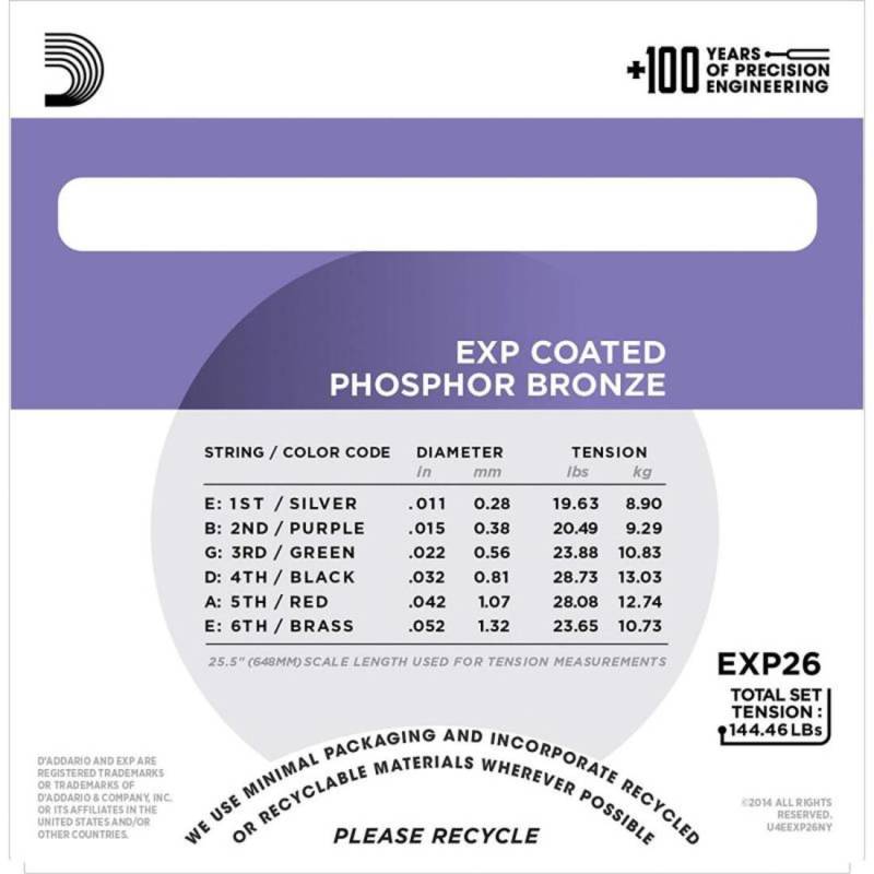 Струны для акустической гитары D'Addario EXP26 Phosphor Bronze Custom Light 11/52