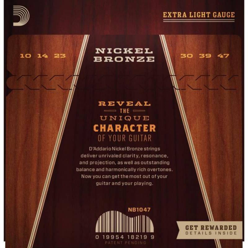 Струны для акустической гитары D'Addario NB1047 Nickel Bronze Extra Light 10/47