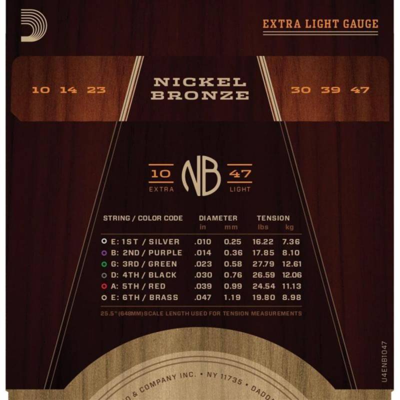Струны для акустической гитары D'Addario NB1047 Nickel Bronze Extra Light 10/47