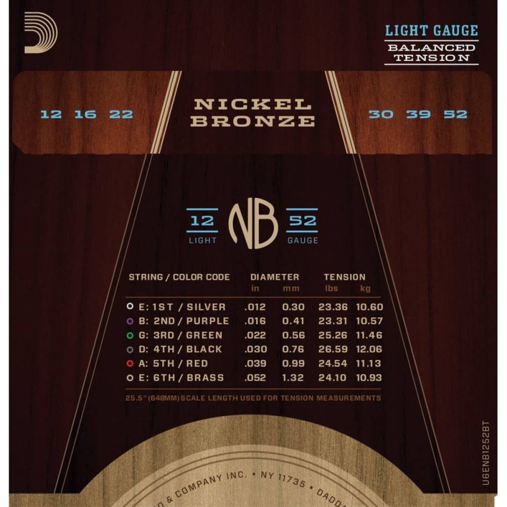 Струни для акустичної гітари D'Addario NB1252BT Nickel Bronze Balanced Tension Light 12/52