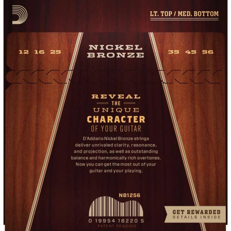 Струны для акустической гитары D'Addario NB1256 Nickel Bronze Light Medium 12/56