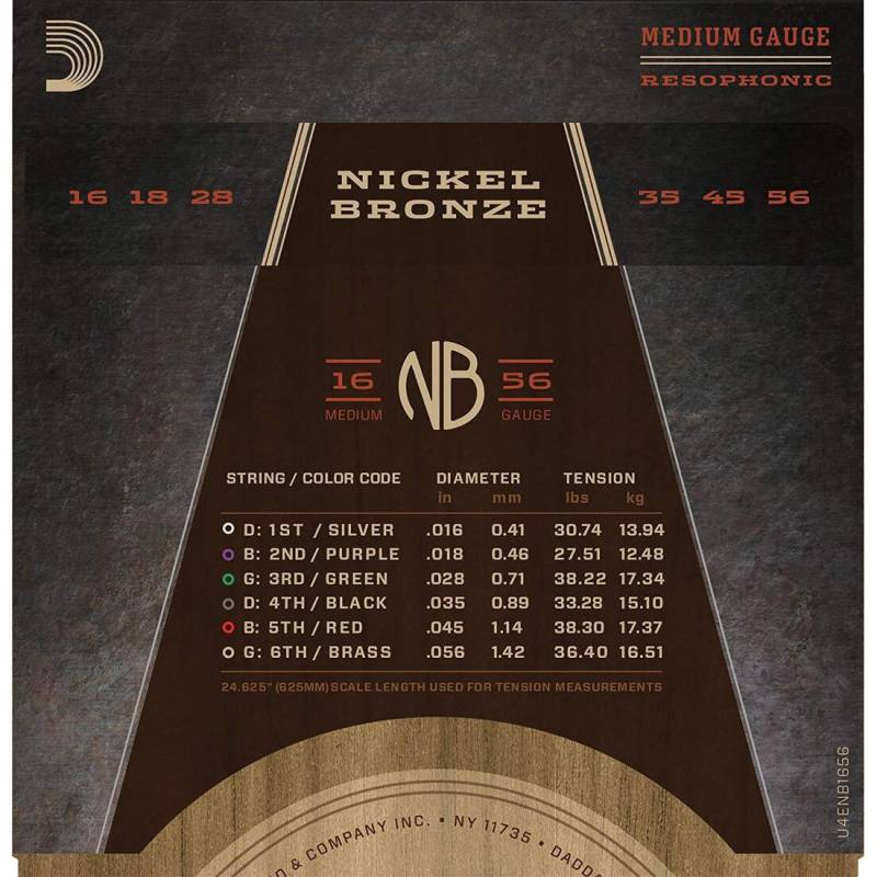Струни для акустичної гітари D'Addario NB1656 Nickel Bronze Medium Resonator 16/56