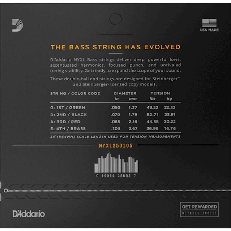 Струны для бас-гитары D'Addario NYXLS50105 Double Ball End Steinberger Medium Long Scale 50/105