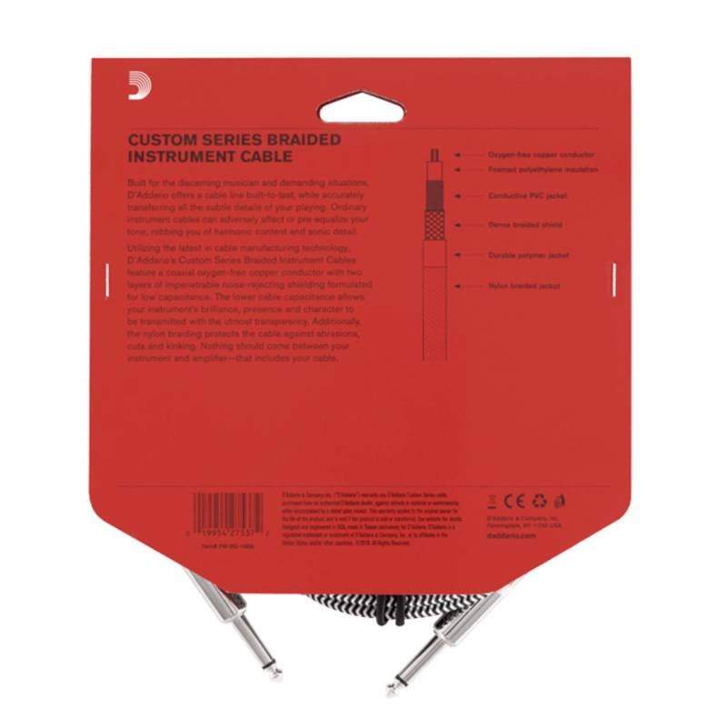 Інструментальний кабель D'ADDARIO PW-BG-10BG Custom Series Braided Instrument Cable - Grey (3m)