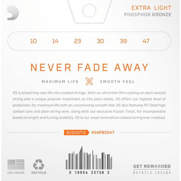 Струны для акустической гитары D'Addario XSAPB1047 Phosphor Bronze Extra Light 10/47