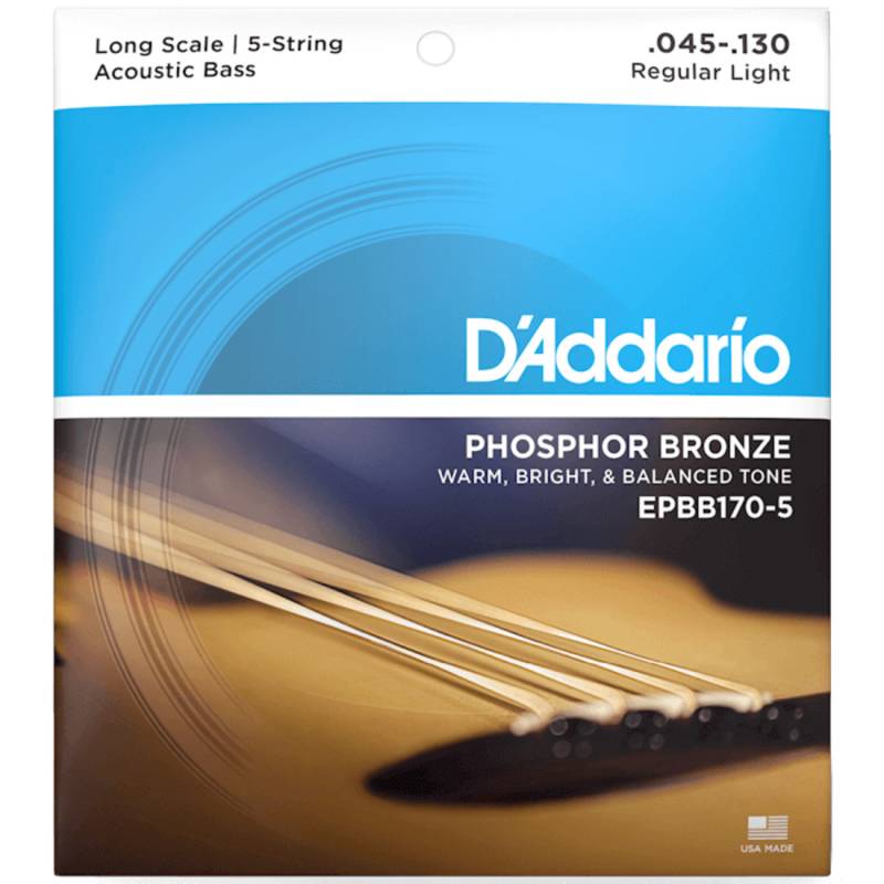 Струни для акустичної бас-гітари D'Addario EPBB170-5 ACOUSTIC BASS PHOSPHOR BRONZE LIGHT 5-STRING (45-130)