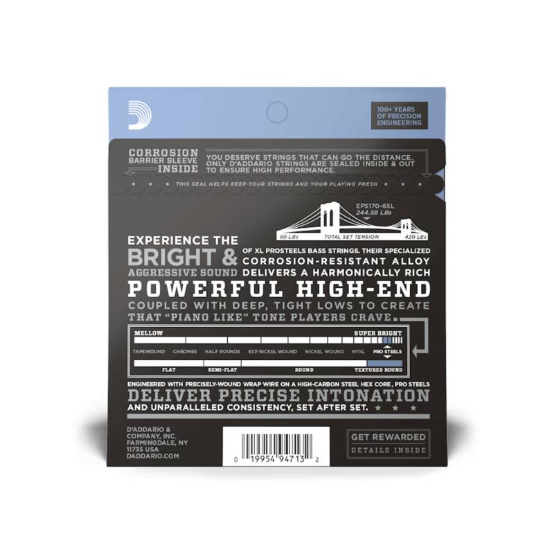 Струни для бас-гітари D'Addario EPS170-6SL PROSTEELS BASS LIGHT 6-STRING (32-130) (6 шт.)