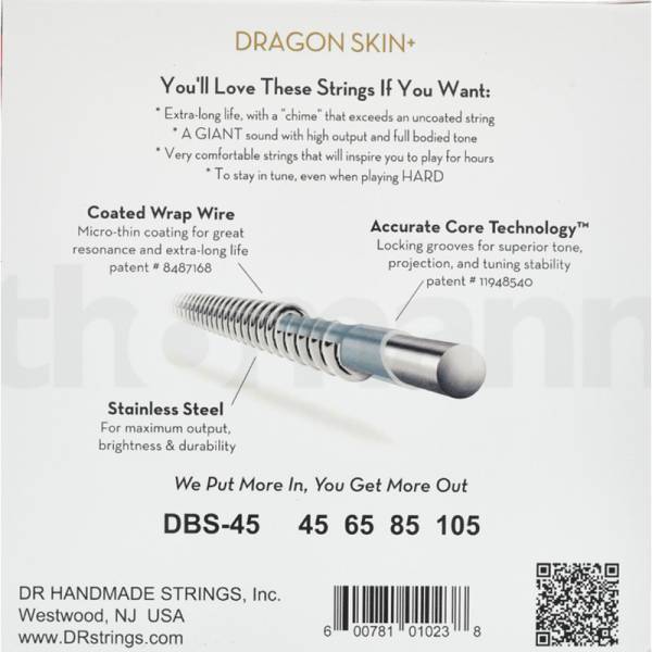 Струны для бас-гитары DR DBS-45 Dragon Skin Coated Medium 4-String 45/105