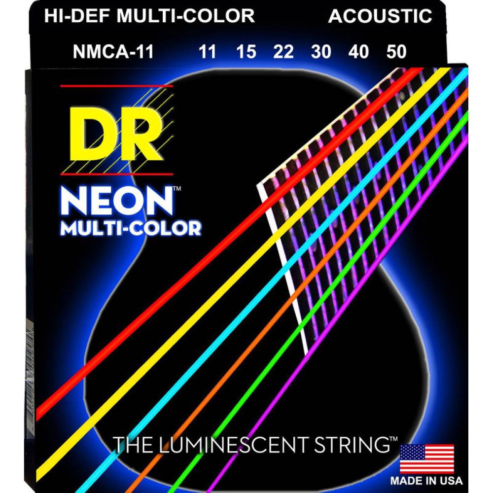 Струни для акустичної гітари DR NMCA-11 Hi-Def Neon Multi-Color K3 Coated Medium-Light 11/50