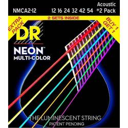 Струни для акустичної гітари DR NMCA2-12 Hi-Def Neon Multi-Color K3 Coated 12/54 - 2 Pack