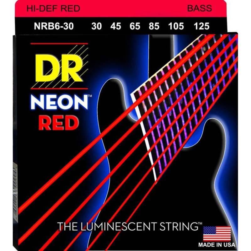 Струны для бас-гитары DR NRB6-30 Hi-Def Neon Red K3 Coated Medium 6 Strings 30/125