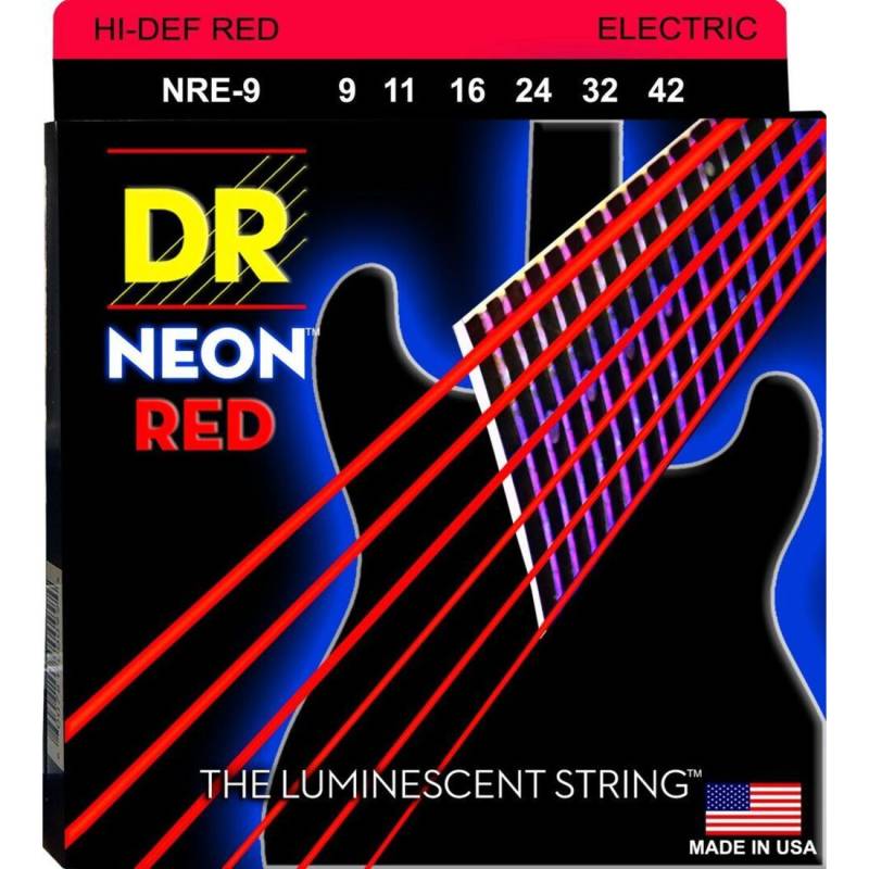 Струни для електрогітари DR NRE-9 Hi-Def Neon Red K3 Coated Light 9/42