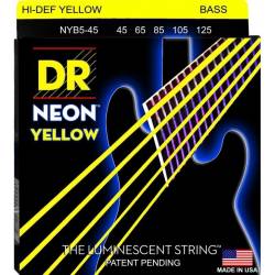 Струни для бас-гітари DR NYB5-45 Hi-Def Neon Yellow K3 Coated Medium 5-Strings 45/125