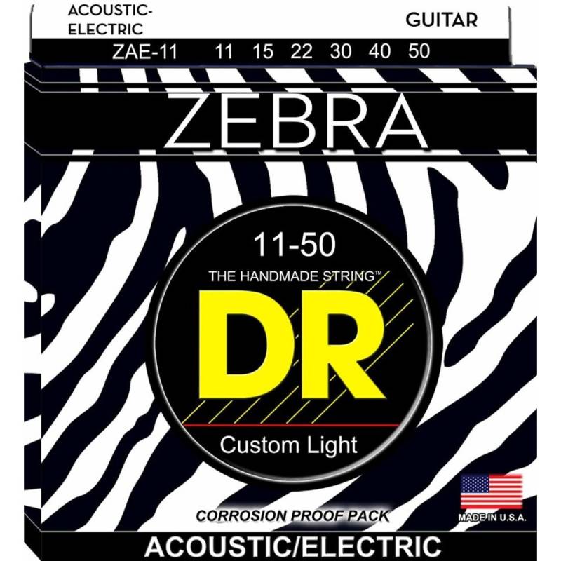 Струны для акустической гитары/электрогитары DR ZAE-11 Zebra Custom Light 11/50