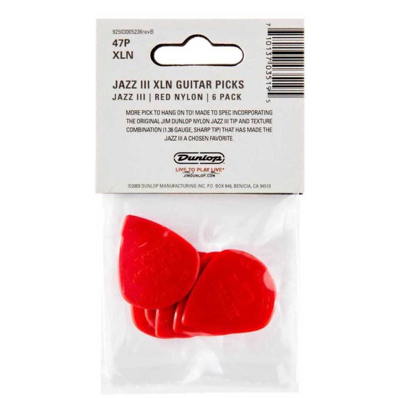 Медиаторы Dunlop 47PXLN Nylon Jazz III XL Red Nylon Player's Pack (6 шт.)