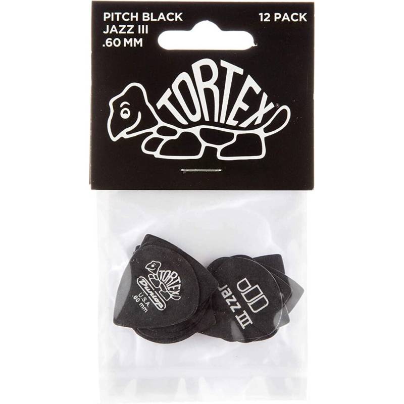 Медиаторы Dunlop 482P0.60 Tortex Pitch Black Jazz III Player's Pack 0.60 mm (12 шт.)