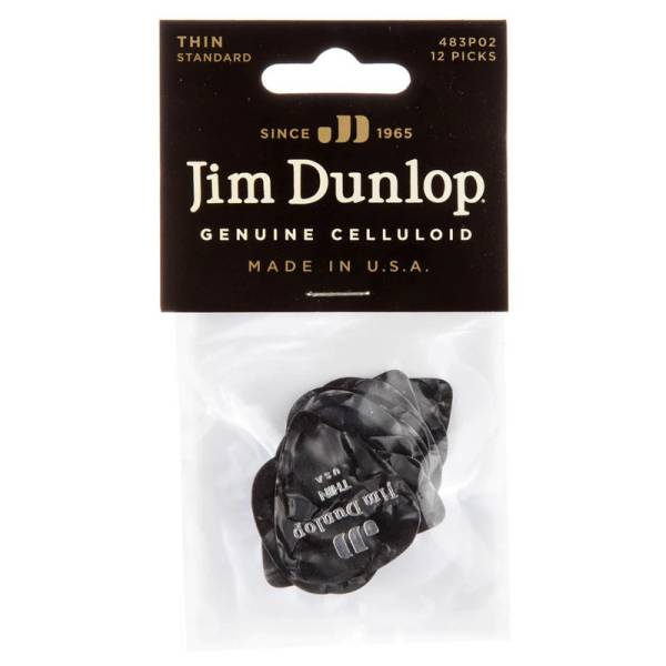 Медиаторы Dunlop 483P02TH Genuine Celluloid Black Pearloid Thin Player's Pack (12 шт.)